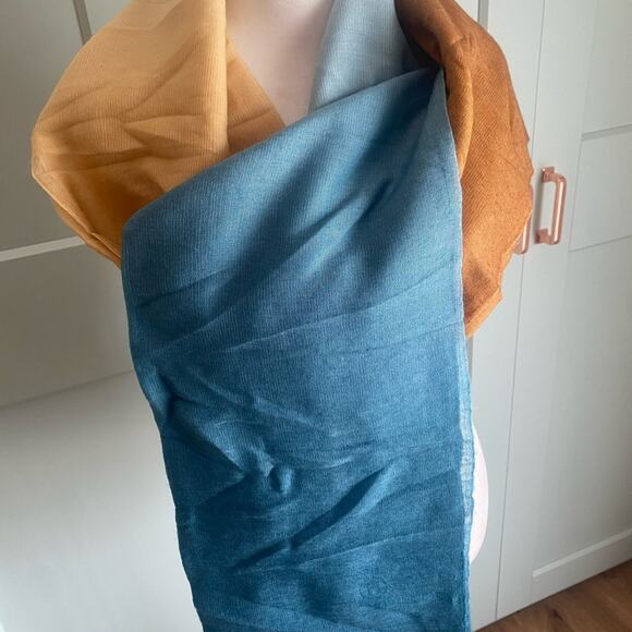 Hermes Ombre Gadient Large Shawl Blue Orange cashmere silk - Picture 6 of 12